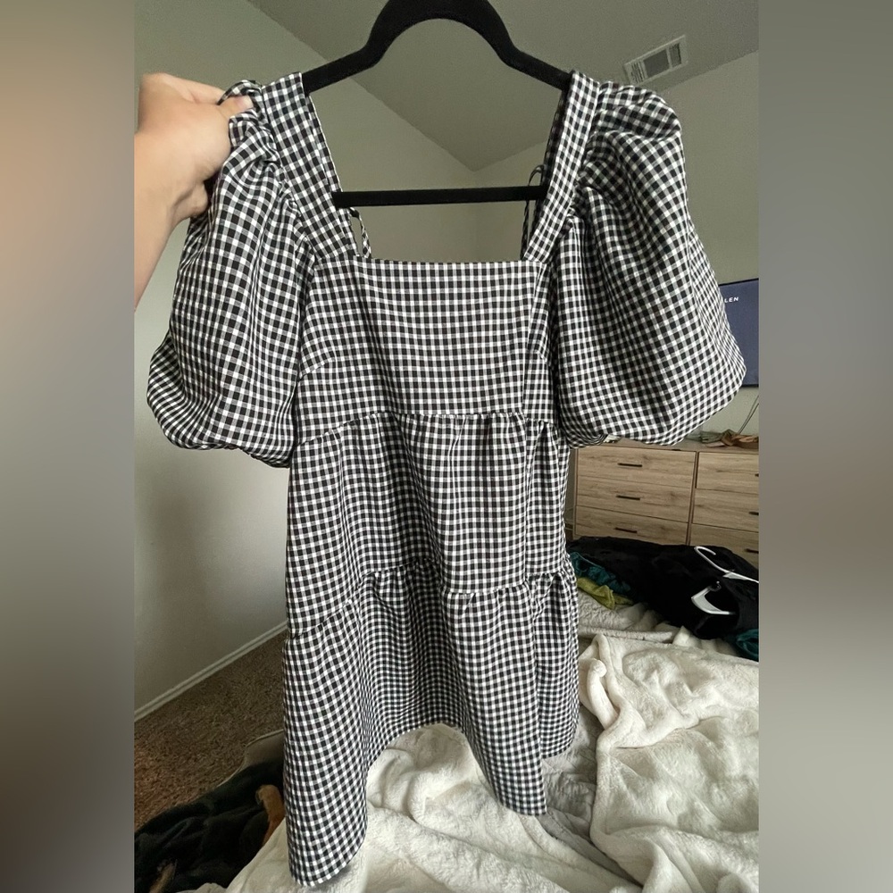 black/white gingham dress